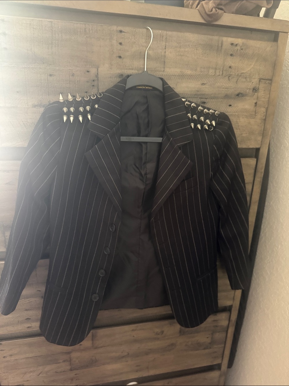 Urban Outfitters Black Pinstripe Blazer with Silver Shoulder Studs